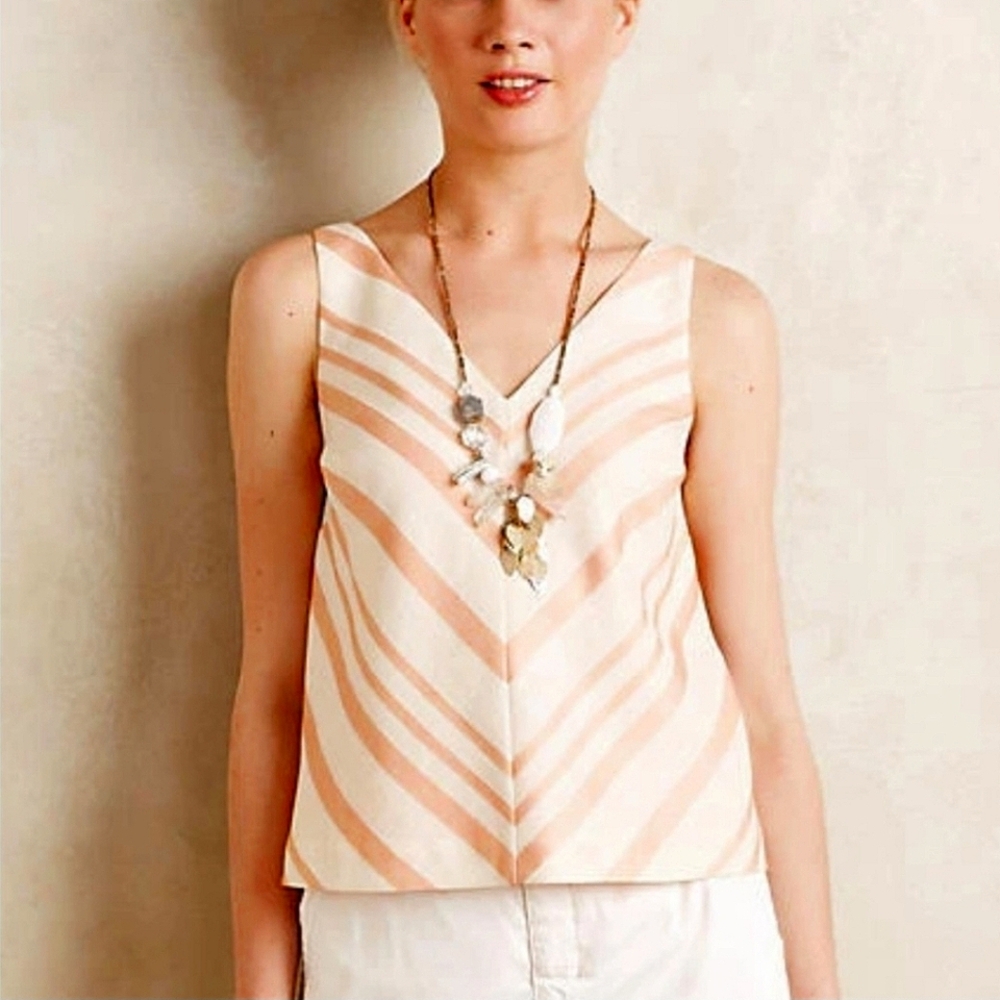Anthropologie - HD in Paris Chevron V-Neck Tank Top - Cream and Peach